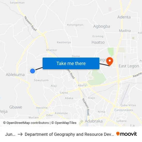 Junction to Department of Geography and Resource Development, University of Ghana map