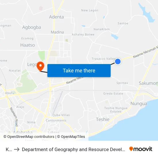 Kicc to Department of Geography and Resource Development, University of Ghana map