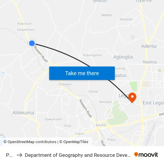 Puma to Department of Geography and Resource Development, University of Ghana map