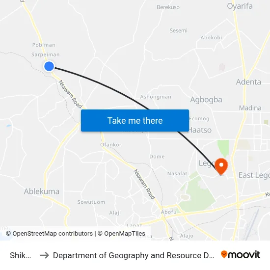 Shikpontele to Department of Geography and Resource Development, University of Ghana map