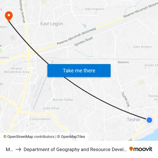 Mobil to Department of Geography and Resource Development, University of Ghana map