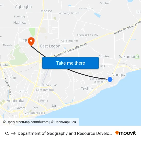 C5 to Department of Geography and Resource Development, University of Ghana map