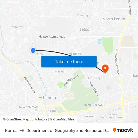 Born Again to Department of Geography and Resource Development, University of Ghana map