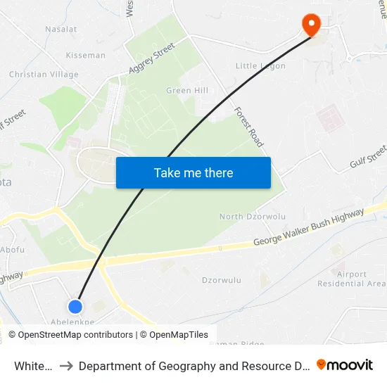 White House to Department of Geography and Resource Development, University of Ghana map