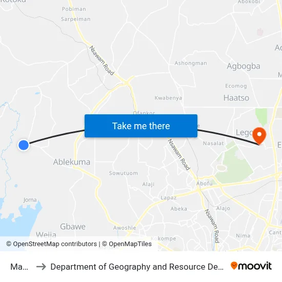 Manhean to Department of Geography and Resource Development, University of Ghana map