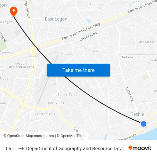 Laskala to Department of Geography and Resource Development, University of Ghana map