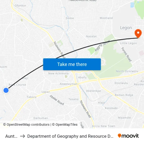 Auntie Aku to Department of Geography and Resource Development, University of Ghana map