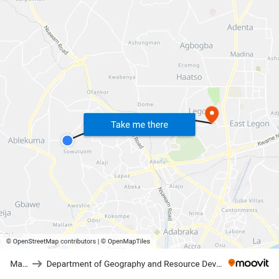 Mambo to Department of Geography and Resource Development, University of Ghana map