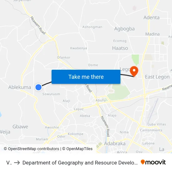 Vra to Department of Geography and Resource Development, University of Ghana map