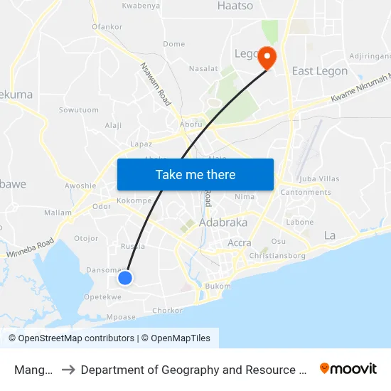 Mango Down to Department of Geography and Resource Development, University of Ghana map