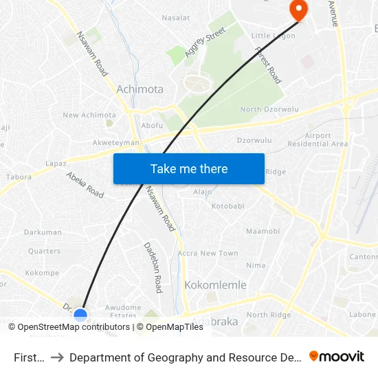 First Light to Department of Geography and Resource Development, University of Ghana map