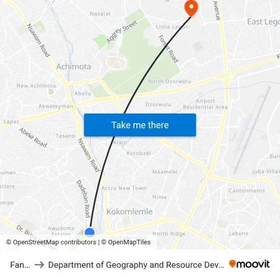 Fan Milk to Department of Geography and Resource Development, University of Ghana map