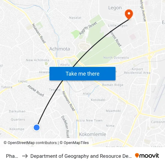 Pharmacy to Department of Geography and Resource Development, University of Ghana map