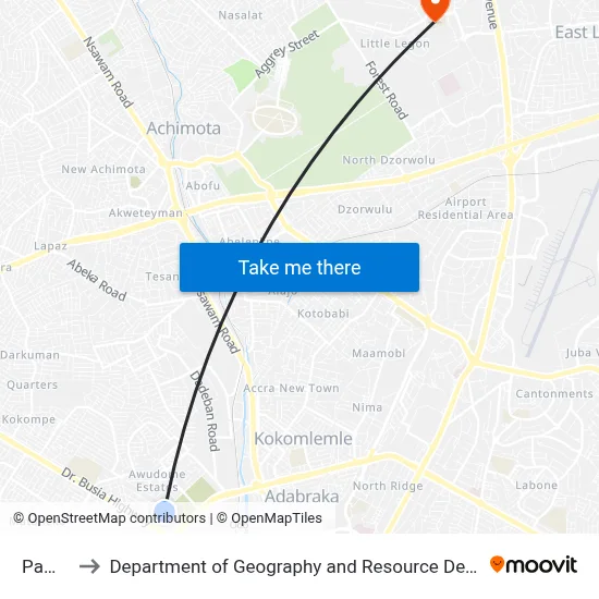 Pamprom to Department of Geography and Resource Development, University of Ghana map