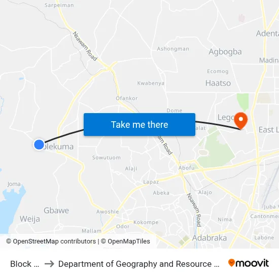 Block Factory to Department of Geography and Resource Development, University of Ghana map