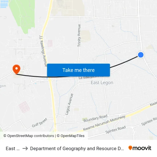 East Legon to Department of Geography and Resource Development, University of Ghana map