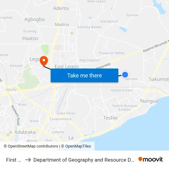 First Choice to Department of Geography and Resource Development, University of Ghana map