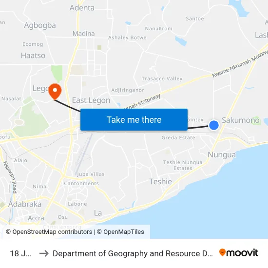 18 Junction to Department of Geography and Resource Development, University of Ghana map