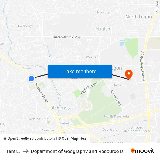 Tantra Hills to Department of Geography and Resource Development, University of Ghana map