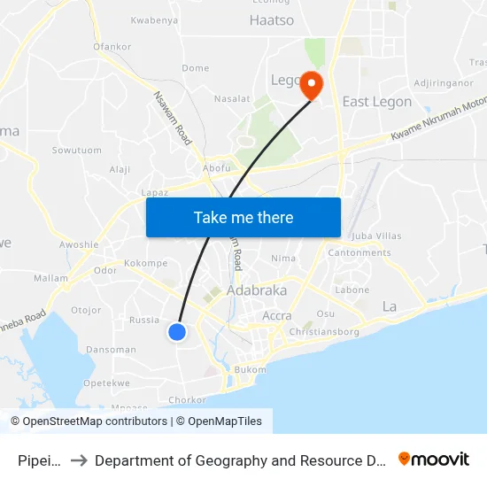 Pipeier Naa to Department of Geography and Resource Development, University of Ghana map