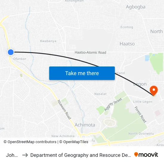 John Teye to Department of Geography and Resource Development, University of Ghana map