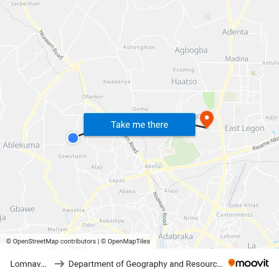 Lomnava Last Stop to Department of Geography and Resource Development, University of Ghana map
