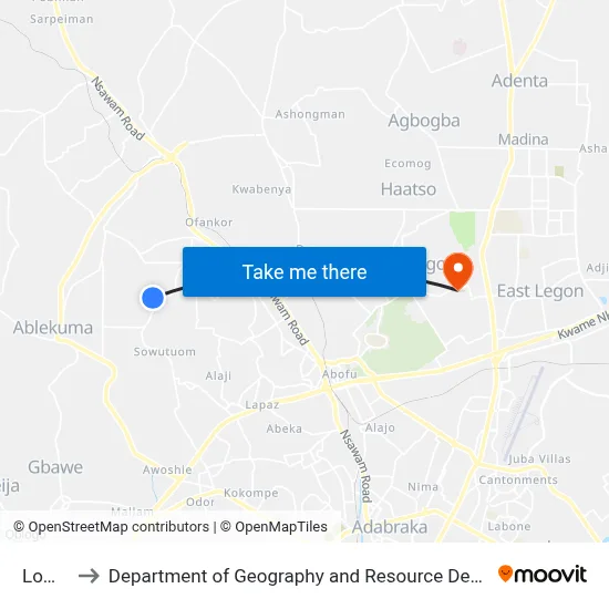Lomnava to Department of Geography and Resource Development, University of Ghana map
