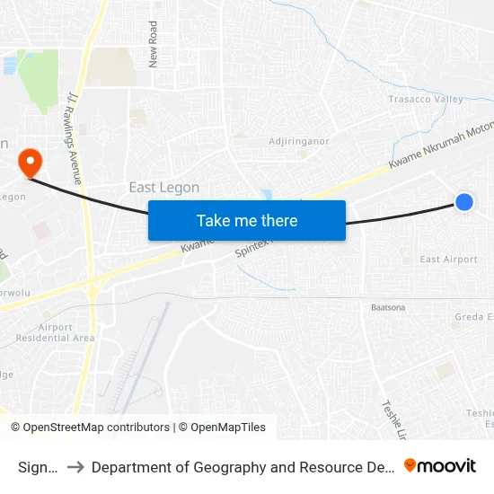 Signboard to Department of Geography and Resource Development, University of Ghana map
