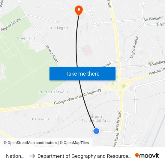 National Service to Department of Geography and Resource Development, University of Ghana map