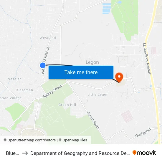 Blue Kiosk to Department of Geography and Resource Development, University of Ghana map