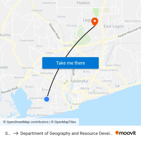 Soko to Department of Geography and Resource Development, University of Ghana map