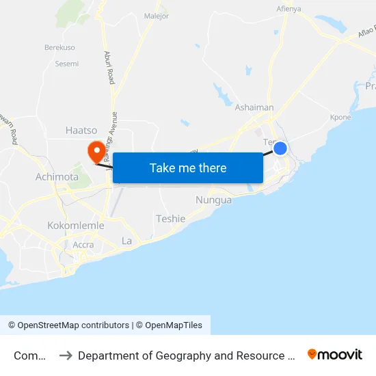 Community 4 to Department of Geography and Resource Development, University of Ghana map