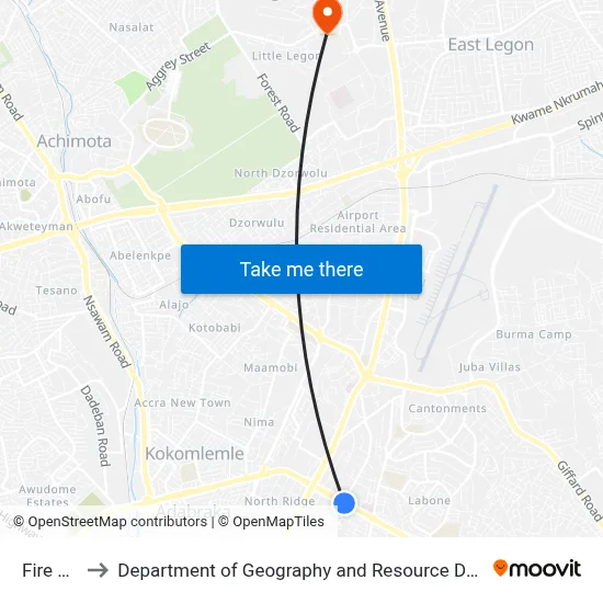 Fire Service to Department of Geography and Resource Development, University of Ghana map