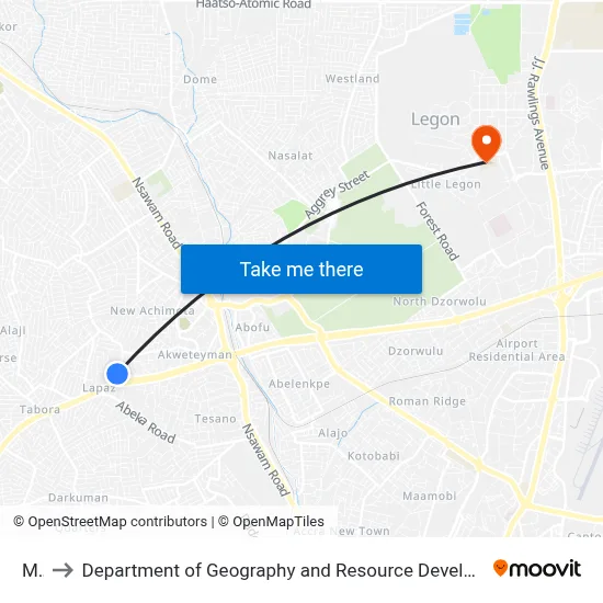 Mtn to Department of Geography and Resource Development, University of Ghana map