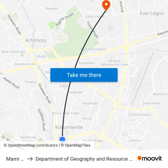 Mami Dokuno to Department of Geography and Resource Development, University of Ghana map