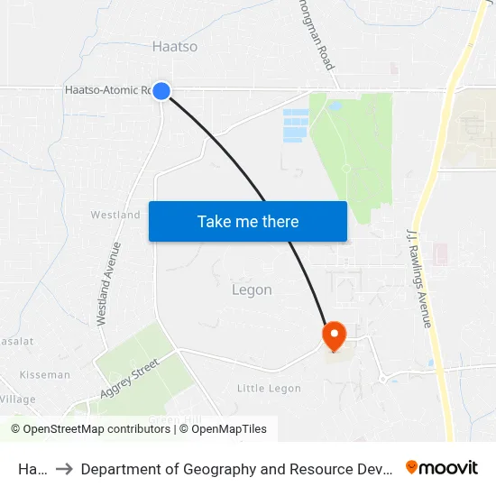 Haatso to Department of Geography and Resource Development, University of Ghana map