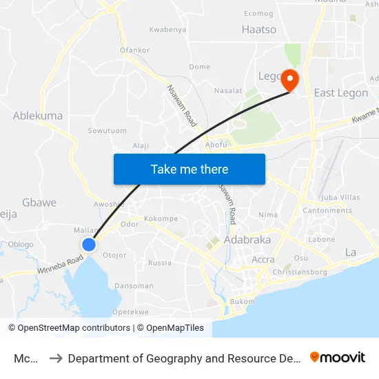 Mccarthy to Department of Geography and Resource Development, University of Ghana map