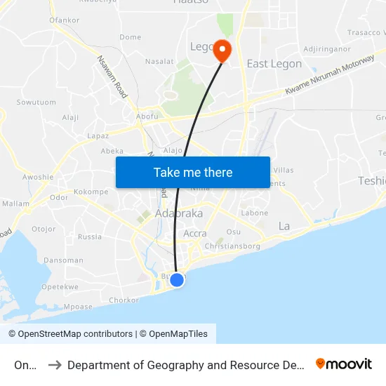 One Way to Department of Geography and Resource Development, University of Ghana map