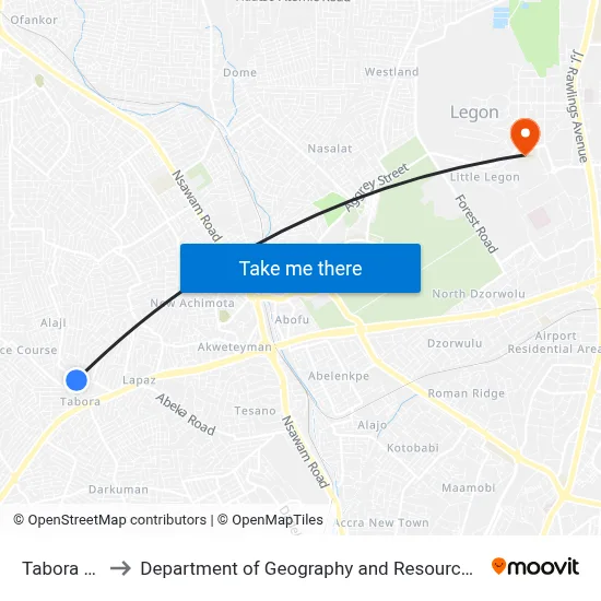 Tabora Number 3 to Department of Geography and Resource Development, University of Ghana map