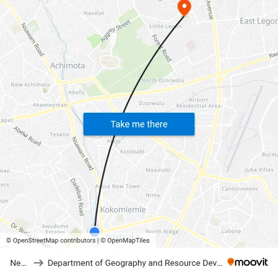 Neoplan to Department of Geography and Resource Development, University of Ghana map