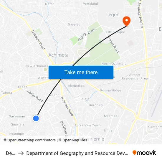 Demod to Department of Geography and Resource Development, University of Ghana map