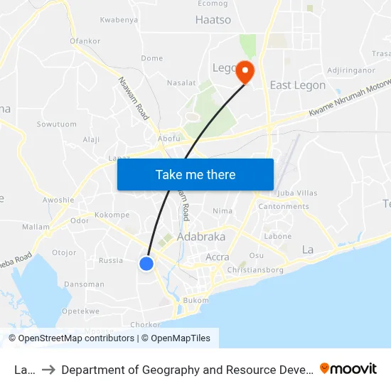 Laskia to Department of Geography and Resource Development, University of Ghana map