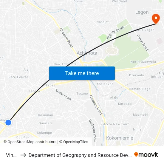 Vineyard to Department of Geography and Resource Development, University of Ghana map