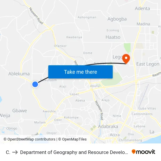 Cp to Department of Geography and Resource Development, University of Ghana map
