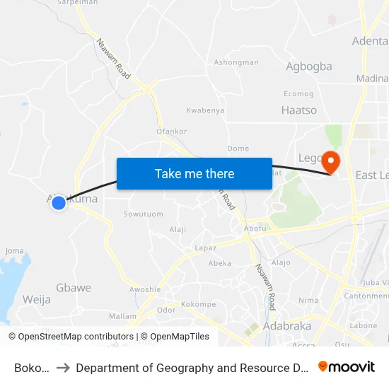 Bokorbokor to Department of Geography and Resource Development, University of Ghana map