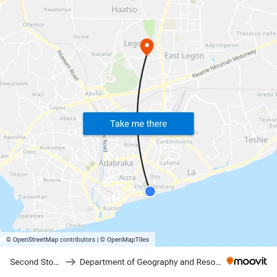 Second Stop/Ataa Adjettey to Department of Geography and Resource Development, University of Ghana map