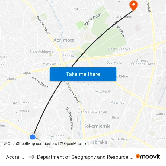 Accra Academy to Department of Geography and Resource Development, University of Ghana map