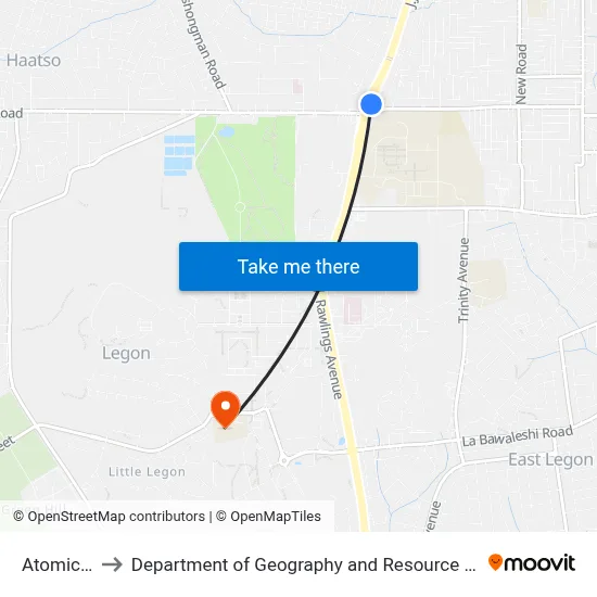 Atomic Second to Department of Geography and Resource Development, University of Ghana map