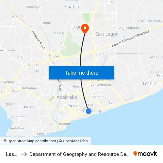 Last Stop to Department of Geography and Resource Development, University of Ghana map