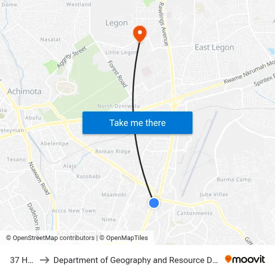 37 Hospital to Department of Geography and Resource Development, University of Ghana map